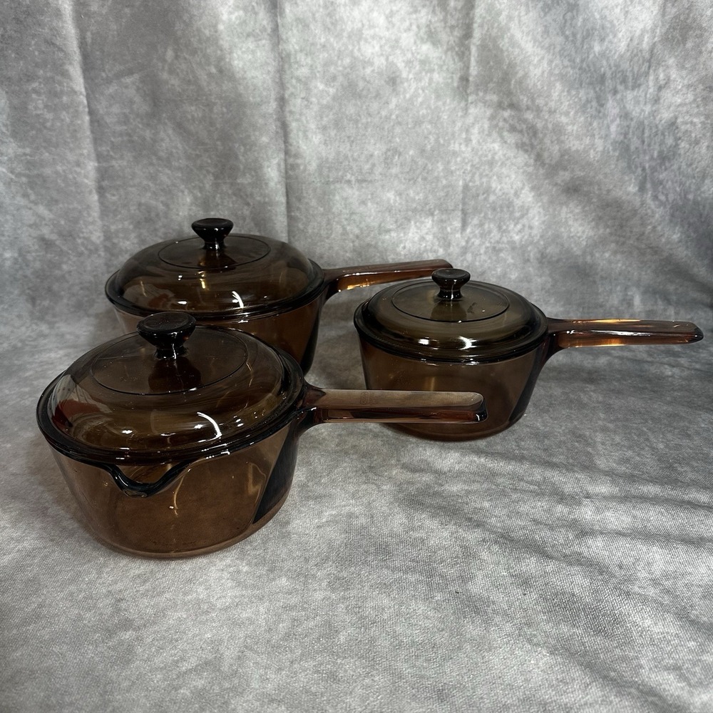 Vintage Visions France 6 Pc Pot Pan Lids 1 1.5 And V-1-B Amber